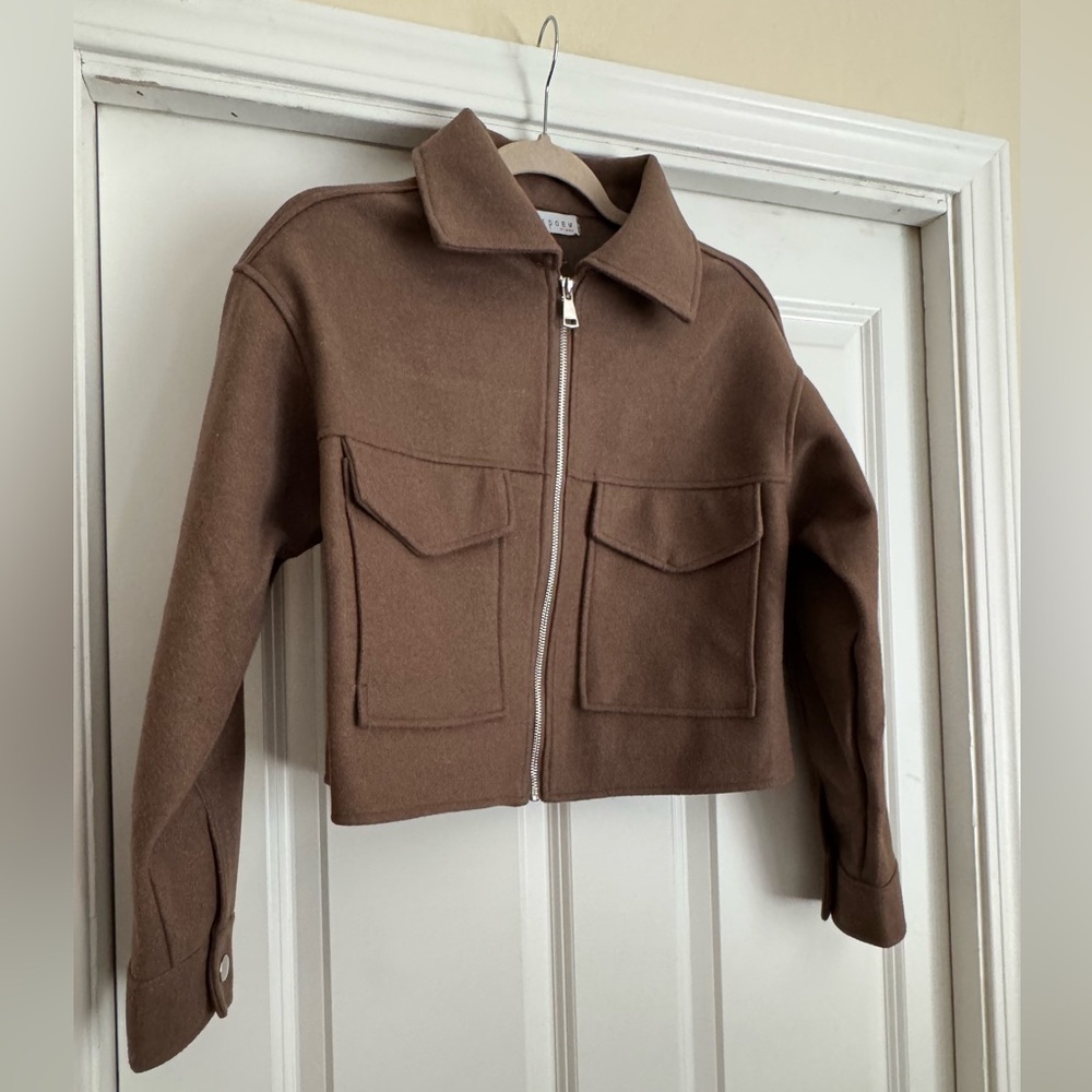 LovePoem By Block Size Small Brown Zip Up Rayon Blend Jacket With Pockets